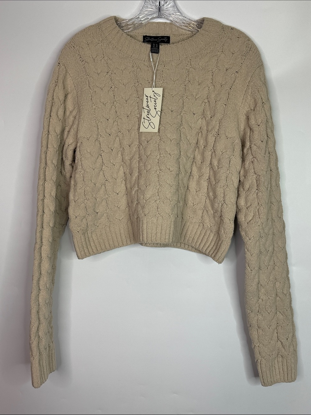 Streetwear Society Cable Knit Beige Cropped Sweater Size XS NWT